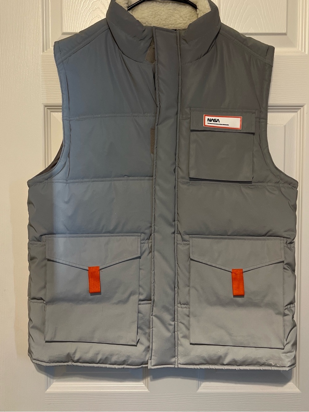 Forever 21 Gray Puffer Vest with Orange Tabs